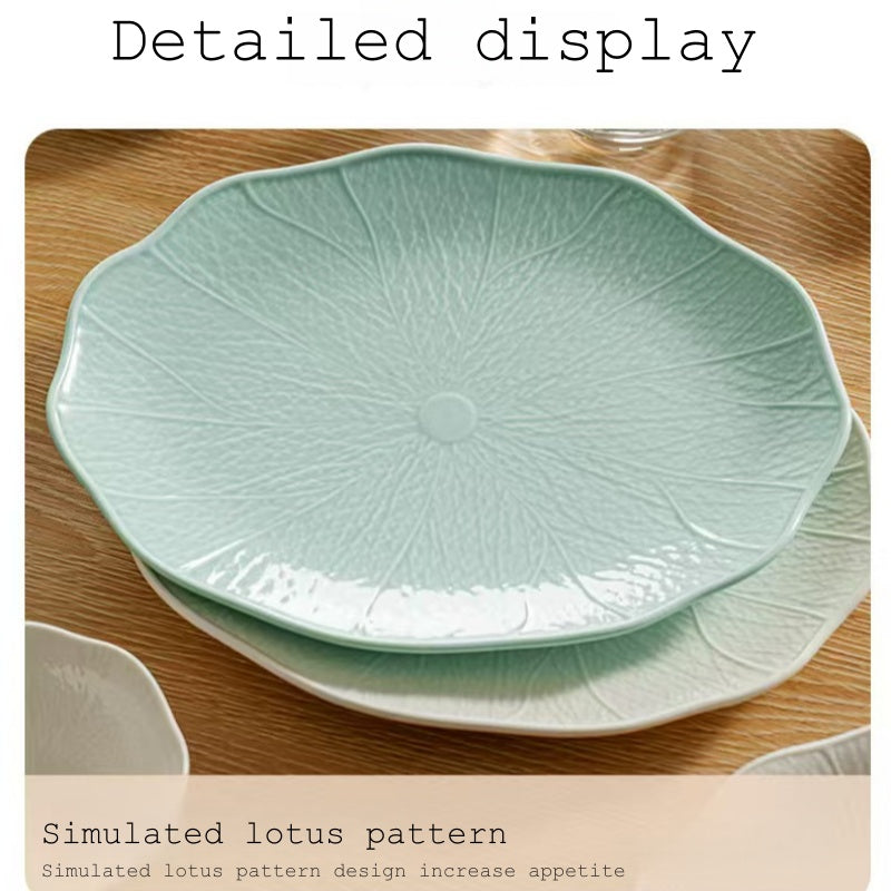 New Lotus Leaf Design Ceramic Underglaze-Painted Bowl and Plate Set
