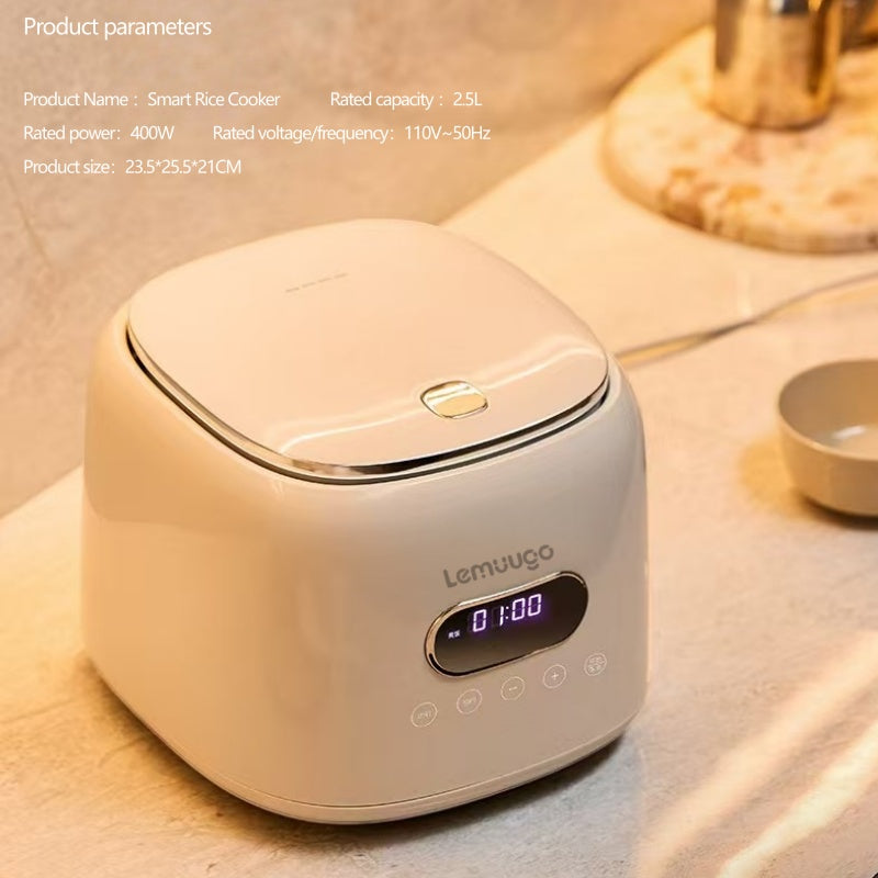Lemuugo Smart Rice Cooker, 2.5L Capacity, Digital Display, 400W, White