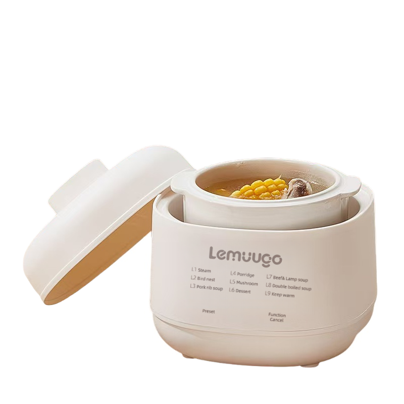 Lemuugo Electric Ceramic Soup Maker, 1L Mini Slow Cooker, Multi-Function for Porridge, Stew, Soup