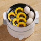 LEMUGGO 1.6L Multifunctional Electric Cooker with Steamer, Ceramic-Glazed Inner Pot, 304 Stainless Steel Steamer Basket, Mini Hot Pot for Frying, Boiling & Steaming