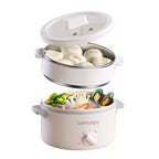 LEMUGGO 1.6L Multifunctional Electric Cooker with Steamer, Ceramic-Glazed Inner Pot, 304 Stainless Steel Steamer Basket, Mini Hot Pot for Frying, Boiling & Steaming
