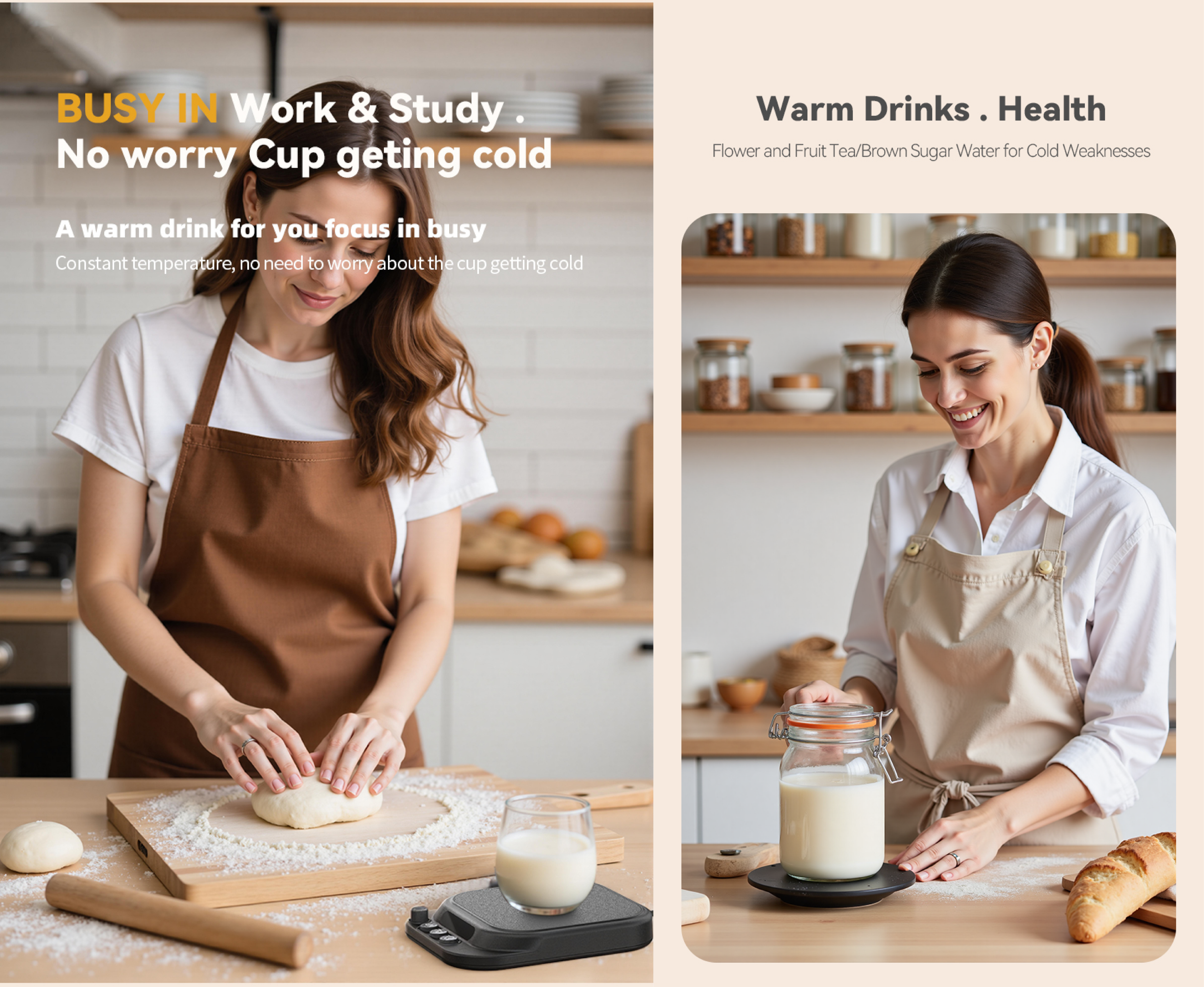 Lemuugo Smart Mug Warmer with Gravity Induction Heating, USB Powered, Temperature Control, 24H Timer, Anti-Scald for Tea, Coffee, Beverages,Sourdough Fermentation+24 oz Sourdough Starter Jar