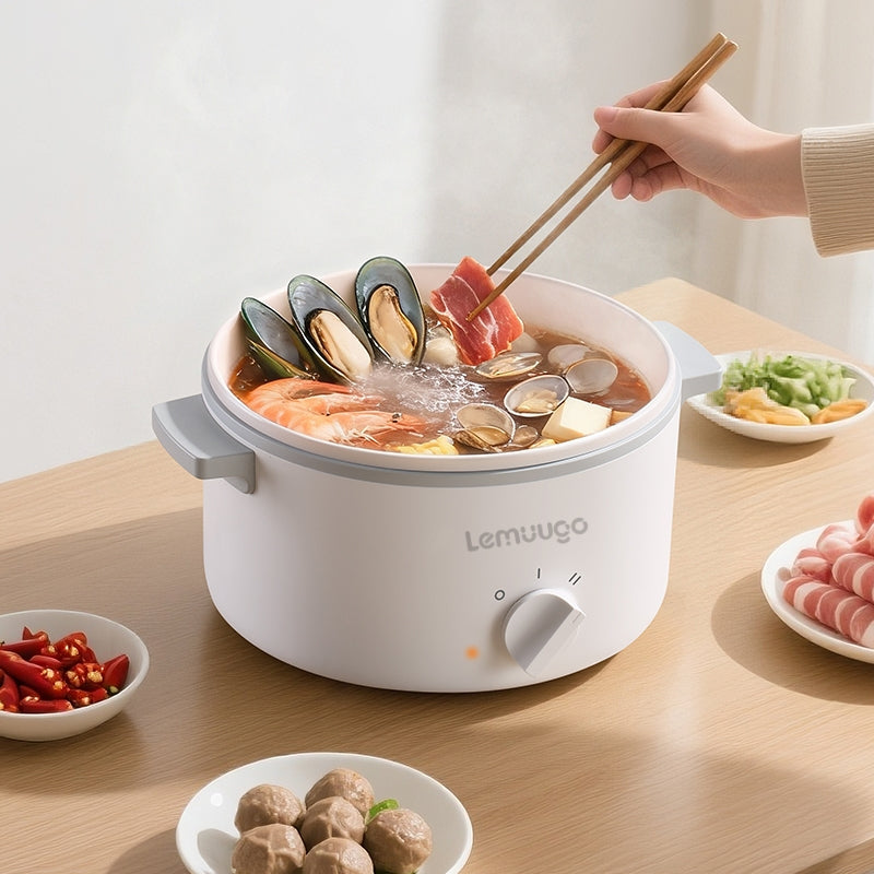 LEMUGGO 1.6L Multifunctional Electric Cooker with Steamer, Ceramic-Glazed Inner Pot, 304 Stainless Steel Steamer Basket, Mini Hot Pot for Frying, Boiling & Steaming