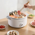 LEMUGGO 1.6L Multifunctional Electric Cooker with Steamer, Ceramic-Glazed Inner Pot, 304 Stainless Steel Steamer Basket, Mini Hot Pot for Frying, Boiling & Steaming