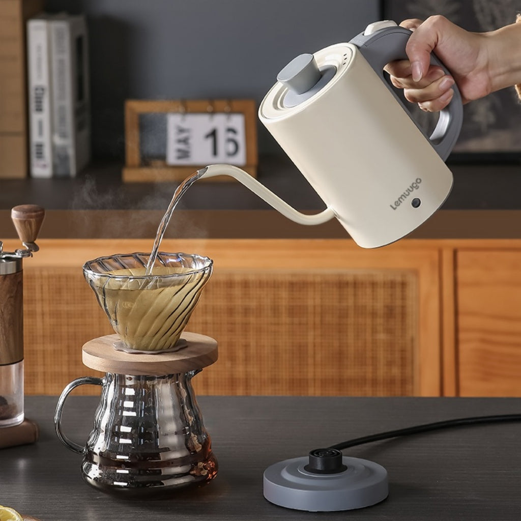 emuugo Electric Gooseneck Kettle | 0.8L Pour Over Coffee & Tea Kettle | 304 Stainless Steel, 600W Rapid Boil, White