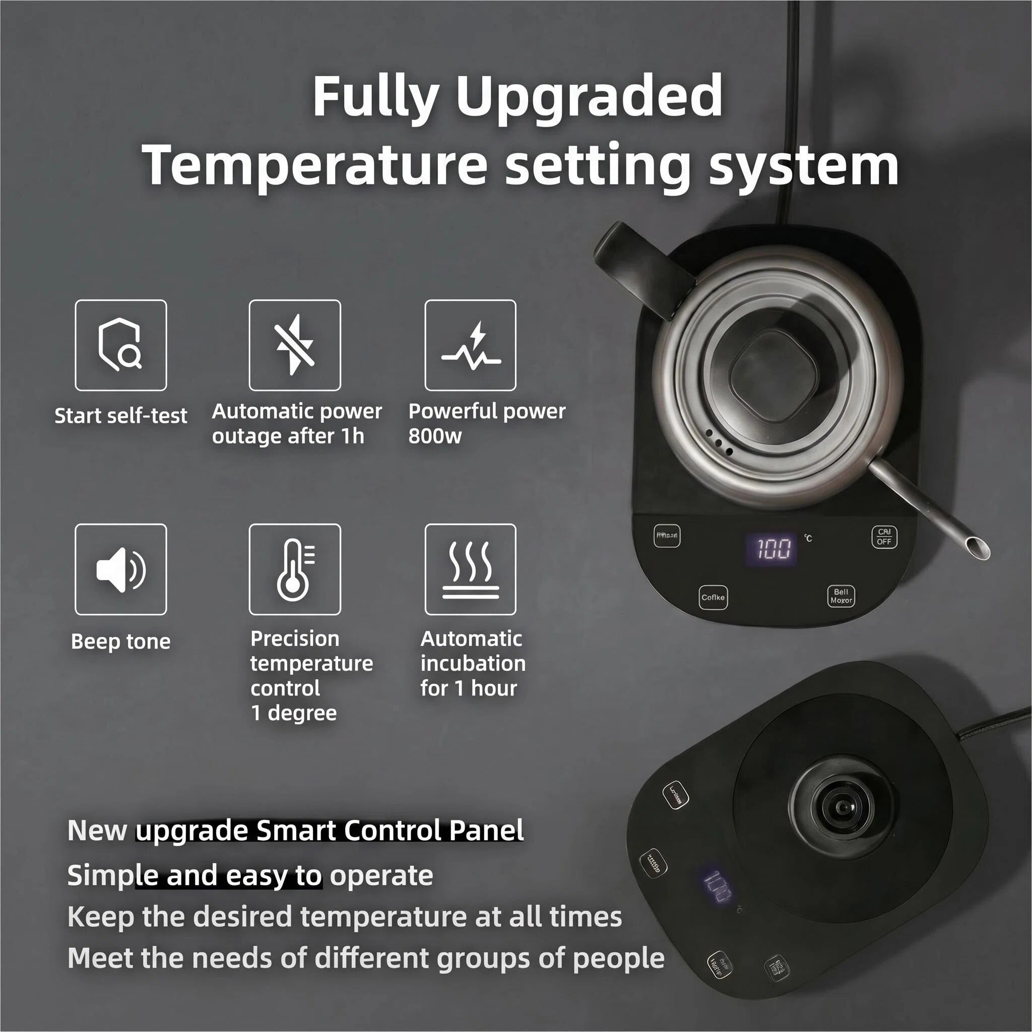 800ml Smart Gooseneck Electric Kettle with Temperature Control, 800W Pour Over Coffee Kettle, Keep Warm, LCD Display, Precision Brewing for Coffee & Tea