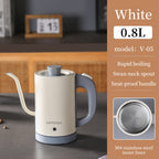 emuugo Electric Gooseneck Kettle | 0.8L Pour Over Coffee & Tea Kettle | 304 Stainless Steel, 600W Rapid Boil, White