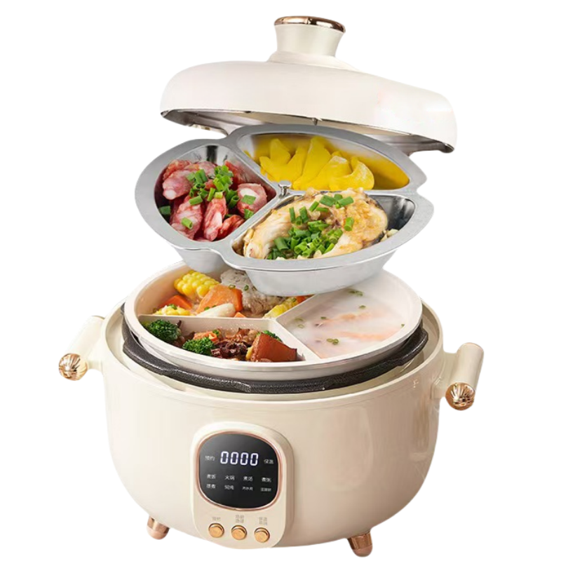 Lemuugo Electric Rice cooker, Smart Electric Hot Pot with Digital Display, 10 Cooking Functions, 24-Hour Timer, Multi-Compartment Design, 0-70KPa Pressure Cooking, Heat Preservation