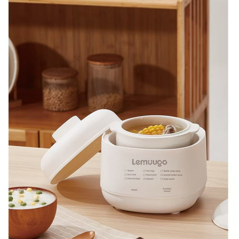 Lemuugo Electric Ceramic Soup Maker, 1L Mini Slow Cooker, Multi-Function for Porridge, Stew, Soup