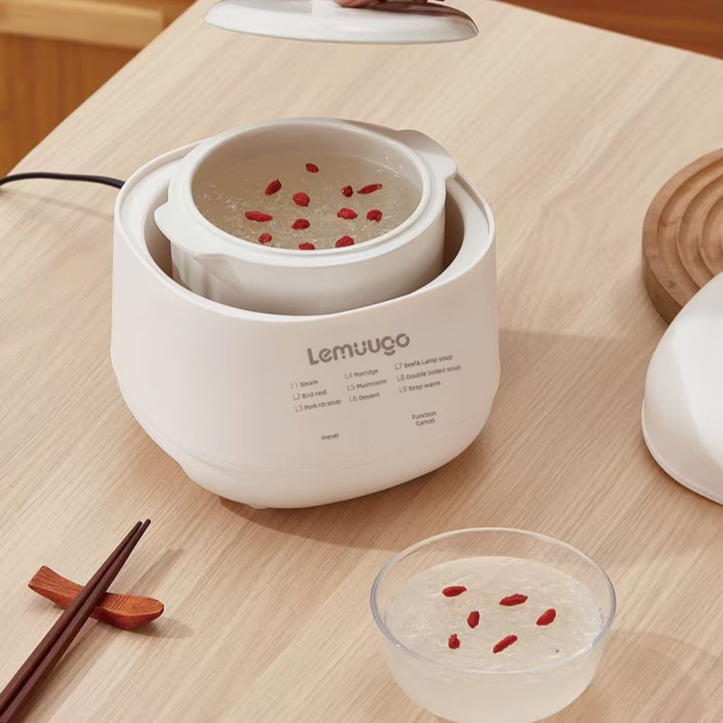 Lemuugo Electric Ceramic Soup Maker, 1L Mini Slow Cooker, Multi-Function for Porridge, Stew, Soup