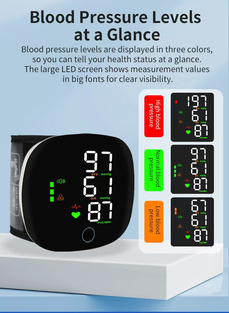Wrist-type blood pressure monitor  Rechargeable English Voice