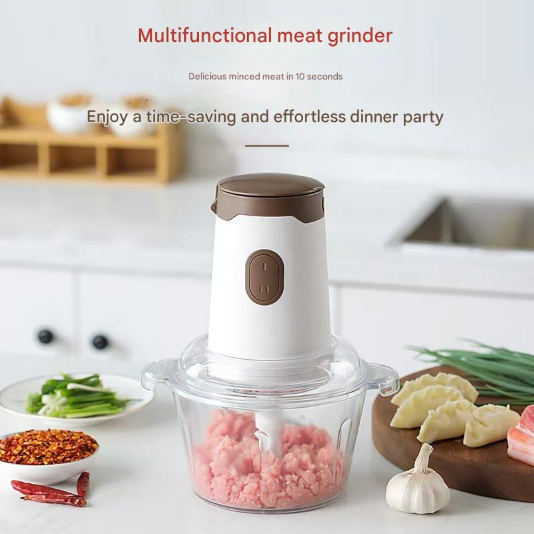 Lemuugo 3-in-1 Multifunctional Electric Blender, Juicer, Grinder, Meat Mincer, White, for Smoothies, Baby Food, Soy Milk, Spices, Kitchen Food Processor