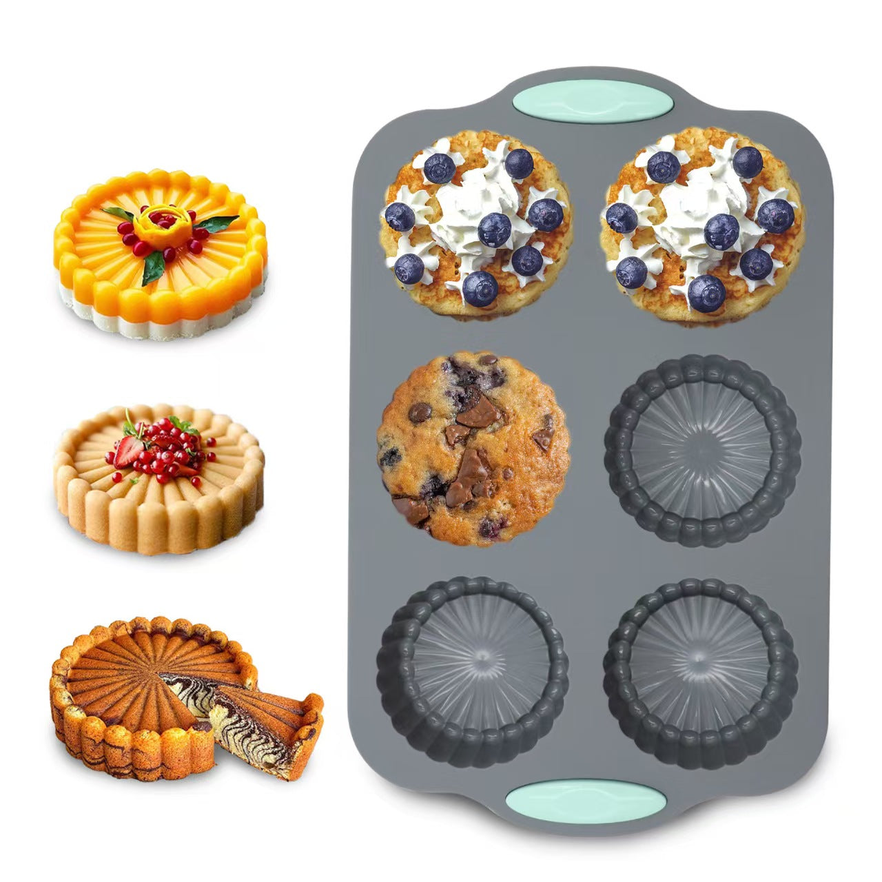 DIY Silicone Baking tools, 6-Cavity Cake pan Mold, Jelly Pudding Donut Pan, Swirl Pan, Pumpkin Pan, Round Cup