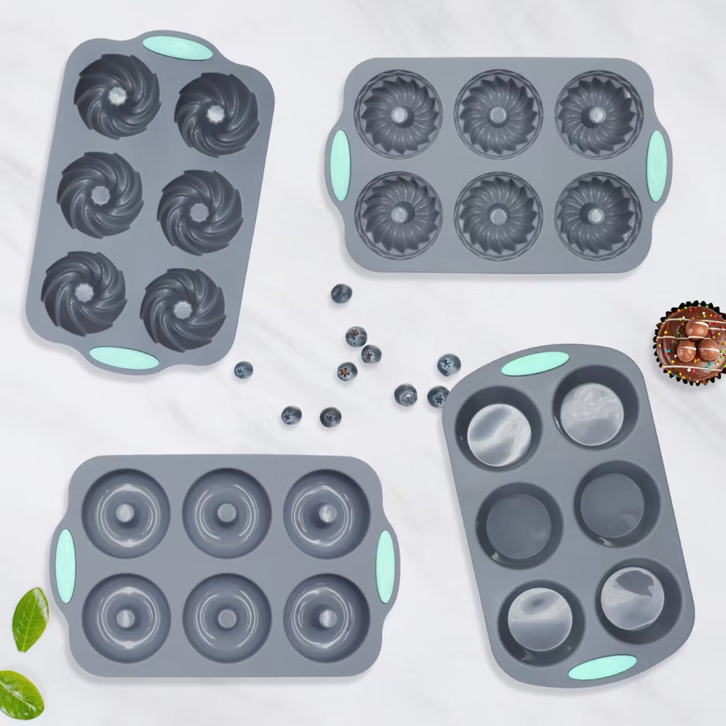 DIY Silicone Baking tools, 6-Cavity Cake pan Mold, Jelly Pudding Donut Pan, Swirl Pan, Pumpkin Pan, Round Cup