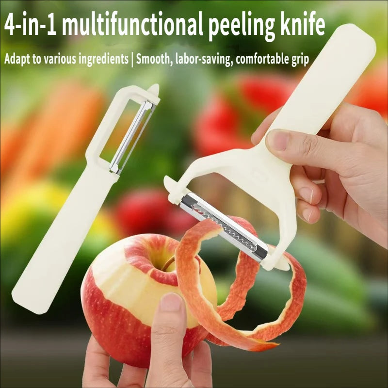 4-in-1 Multifunctional Peeling Knife Set, White, Vegetable Fruit Peeler with Double-Sided Sharp 3D Blade, Comfortable Grip