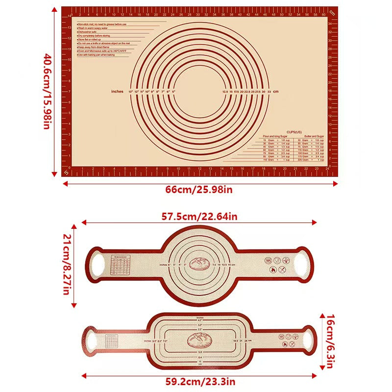 Premium Silicone Baking Mat Set – Extra Large Non-Stick Pastry Mat with Measurements, Rolling Pin Mat & Bread Shaping Mat | Food Grade Reusable Dough Mat for Baking, Pizza, Bread & Cookies
