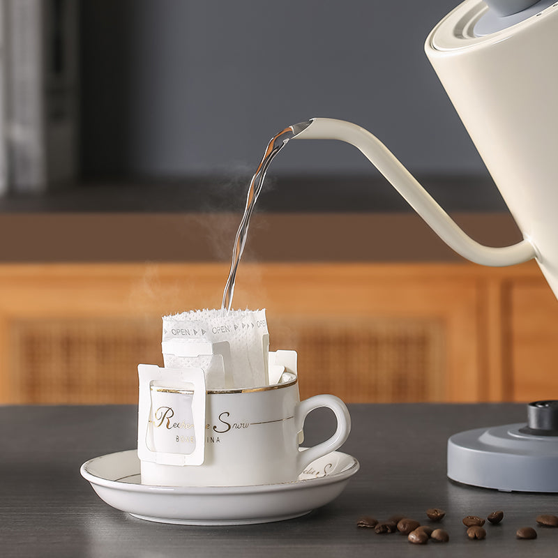 emuugo Electric Gooseneck Kettle | 0.8L Pour Over Coffee & Tea Kettle | 304 Stainless Steel, 600W Rapid Boil, White