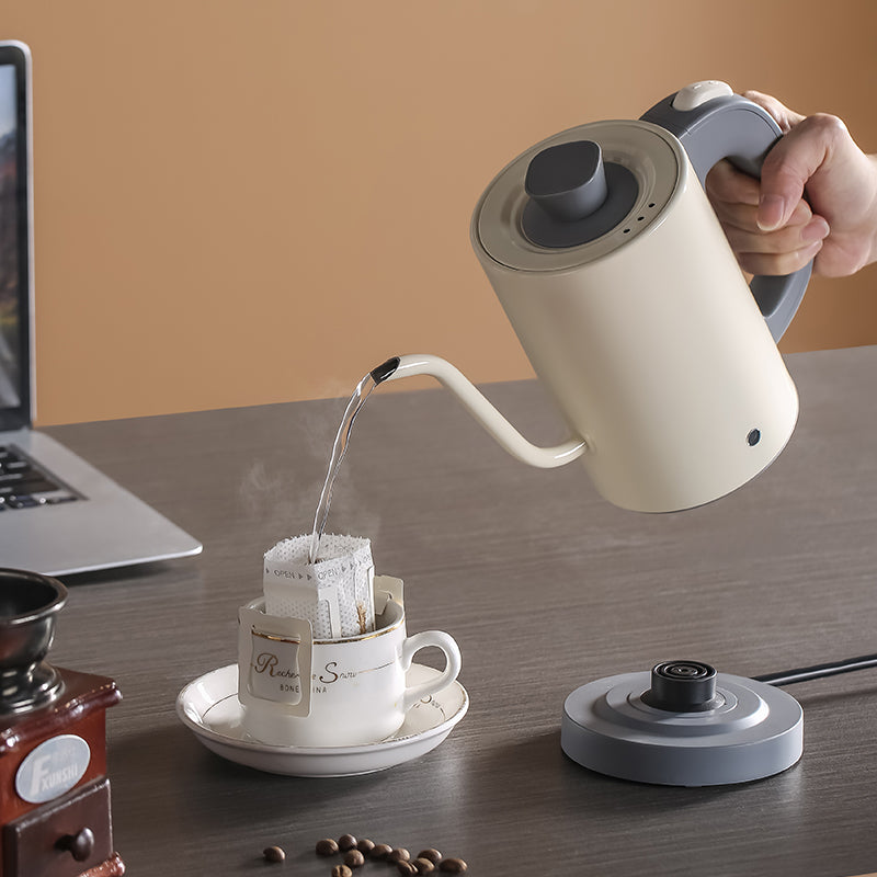 emuugo Electric Gooseneck Kettle | 0.8L Pour Over Coffee & Tea Kettle | 304 Stainless Steel, 600W Rapid Boil, White
