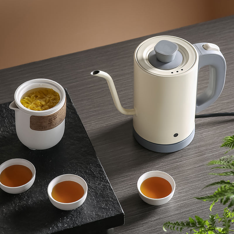 emuugo Electric Gooseneck Kettle | 0.8L Pour Over Coffee & Tea Kettle | 304 Stainless Steel, 600W Rapid Boil, White