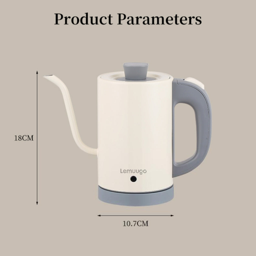 emuugo Electric Gooseneck Kettle | 0.8L Pour Over Coffee & Tea Kettle | 304 Stainless Steel, 600W Rapid Boil, White