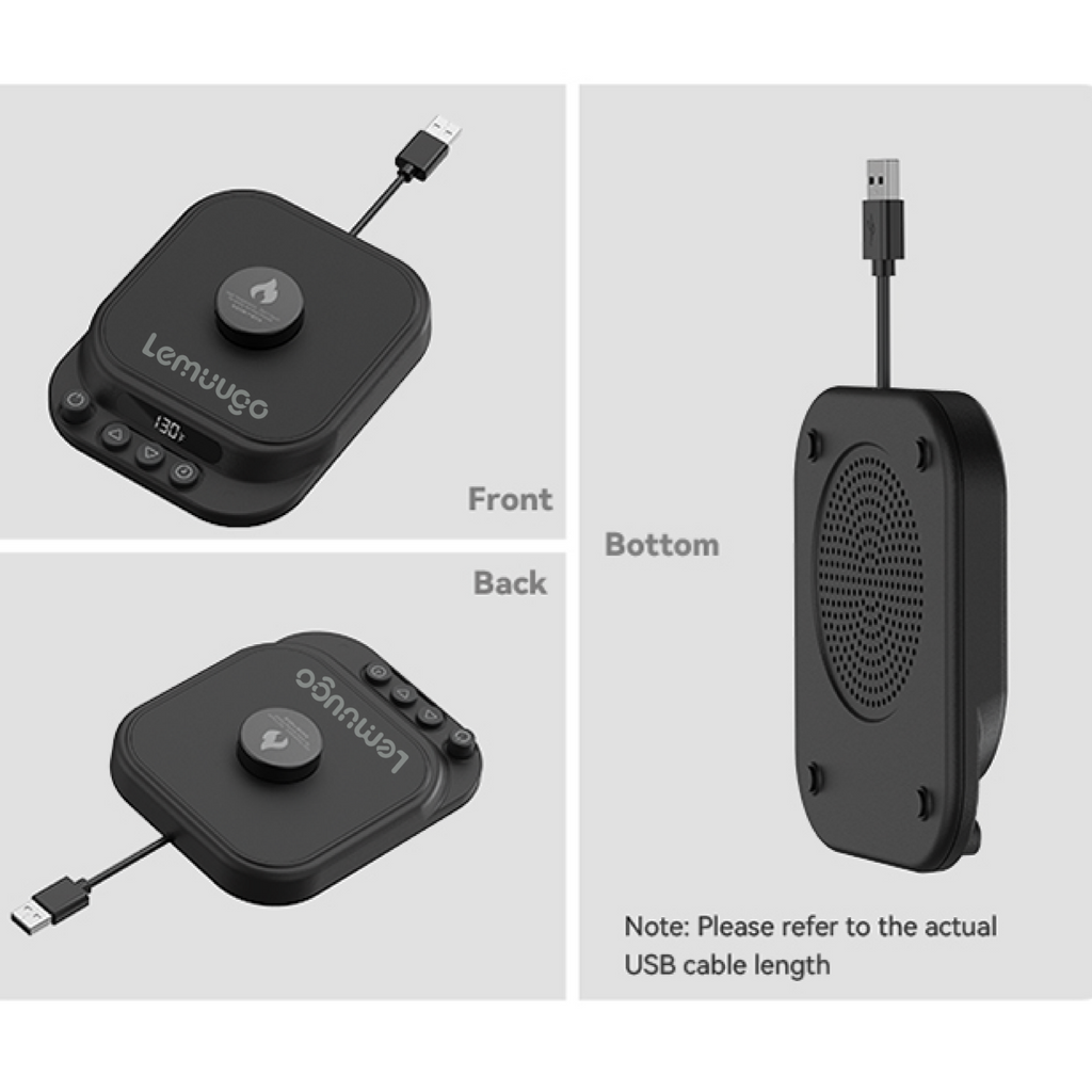 Lemuugo Smart Mug Warmer with Gravity Induction Heating, USB Powered, Temperature Control, 24H Timer, Anti-Scald for Tea, Coffee, Beverages,Sourdough Fermentation+24 oz Sourdough Starter Jar