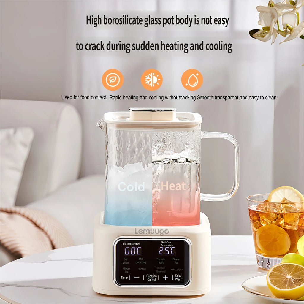 Electric Kettle with Infuser,1L All-Glass Design,600W Fast Heating Tea Maker for Loose Leaf & Herbal Drinks,Temperature Control,24H Preset Timer,Keep Warm,Stainless Steel Strainer