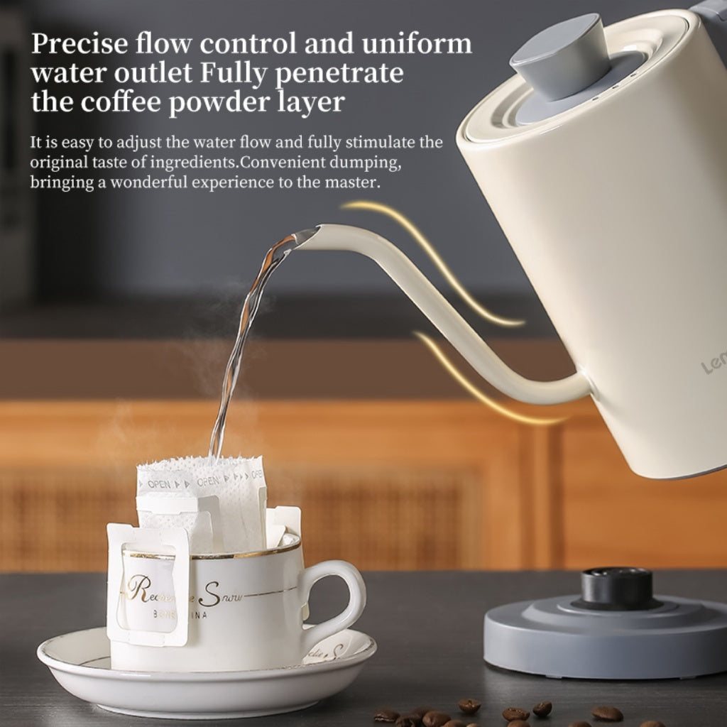 emuugo Electric Gooseneck Kettle | 0.8L Pour Over Coffee & Tea Kettle | 304 Stainless Steel, 600W Rapid Boil, White