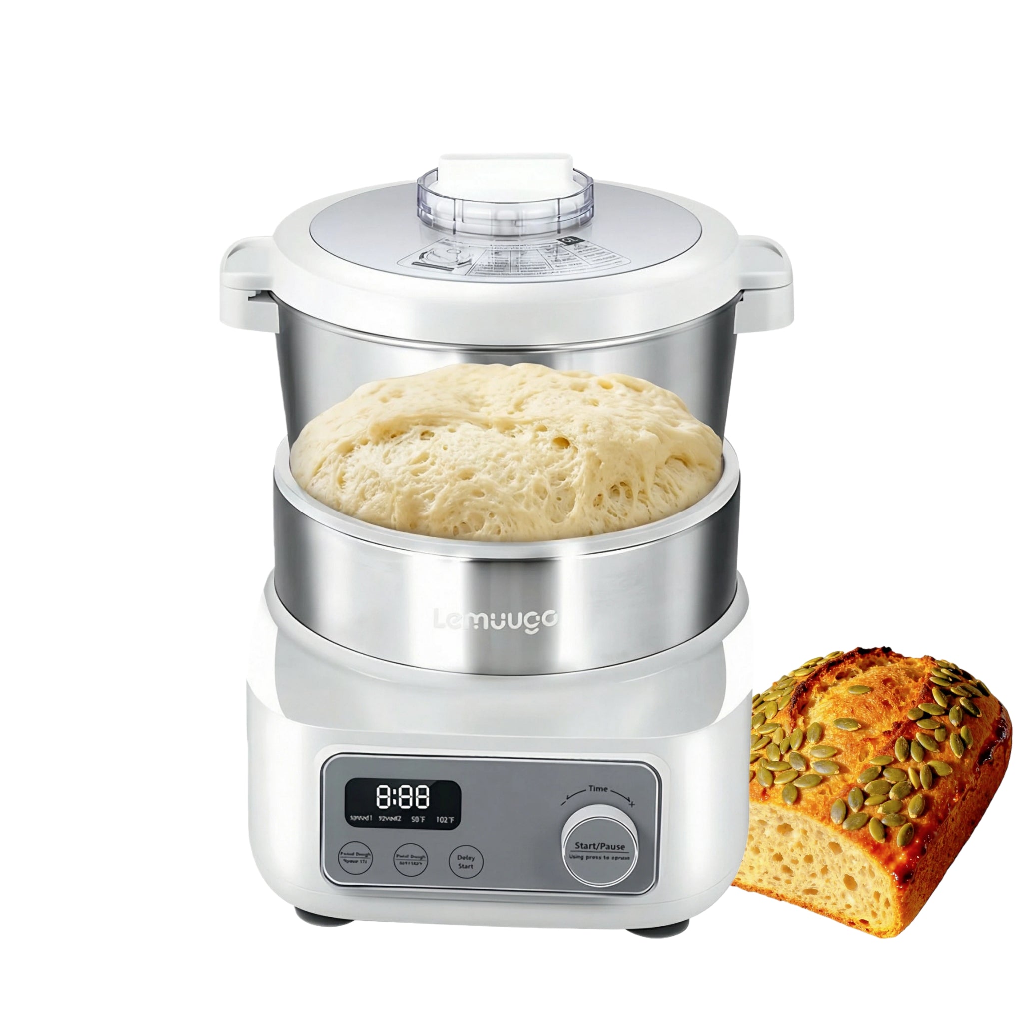 （U.S. spot）Lemuugo Electric Dough Makerwith Ferment Function, 6.34 Qt Bowl, Digital Timer, 2 Proofing Modes,Face-up Touch Panel,304 Stainless Steel,LE-MIX6L