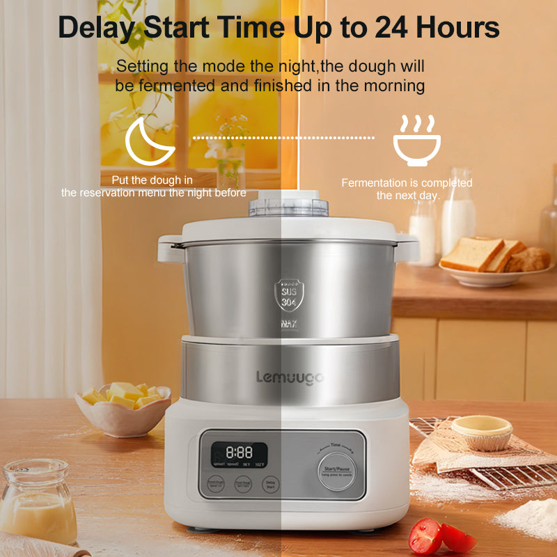 Lemuugo Electric Dough Makerwith Ferment Function, 6.34 Qt Bowl, Digital Timer, 2 Proofing Modes,Face-up Touch Panel,304 Stainless Steel,LE-MIX6L