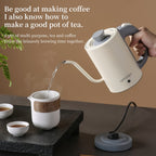 emuugo Electric Gooseneck Kettle | 0.8L Pour Over Coffee & Tea Kettle | 304 Stainless Steel, 600W Rapid Boil, White