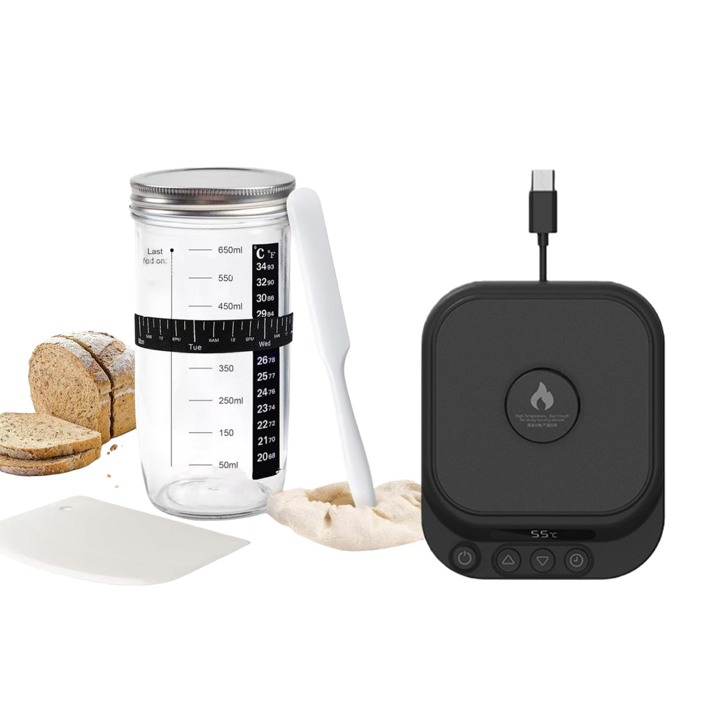 Lemuugo Smart Mug Warmer with Gravity Induction Heating, USB Powered, Temperature Control, 24H Timer, Anti-Scald for Tea, Coffee, Beverages,Sourdough Fermentation+24 oz Sourdough Starter Jar