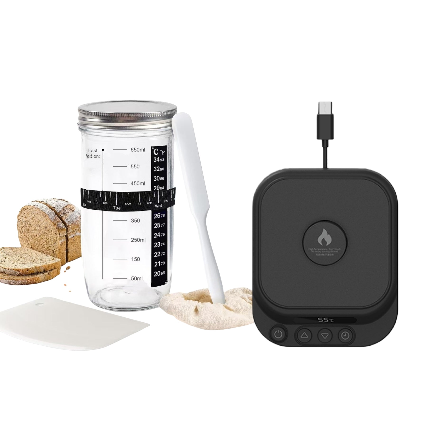 Lemuugo Smart Mug Warmer with Gravity Induction Heating, USB Powered, Temperature Control, 24H Timer, Anti-Scald for Tea, Coffee, Beverages,Sourdough Fermentation+24 oz Sourdough Starter Jar