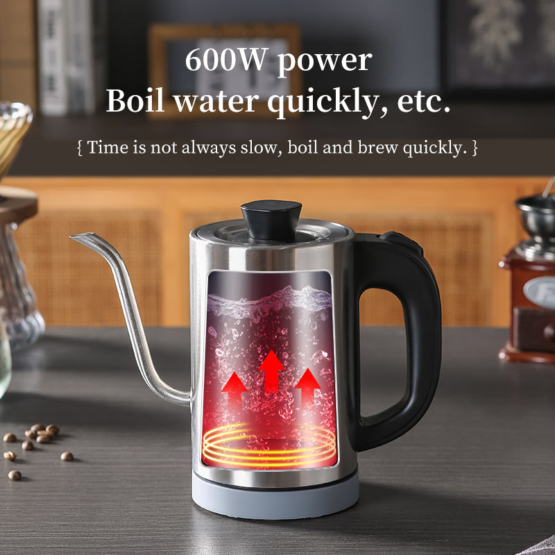 emuugo Electric Gooseneck Kettle | 0.8L Pour Over Coffee & Tea Kettle | 304 Stainless Steel, 600W Rapid Boil, White
