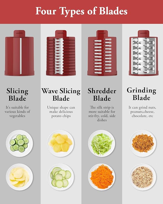 5 In 1 Electric vegetable slicer，Electric Cheese Grater Salad Shooter, One-Touch Easy Control, Electric Grater for Vegetables, Cheeses and NutsFor Home Kitchen