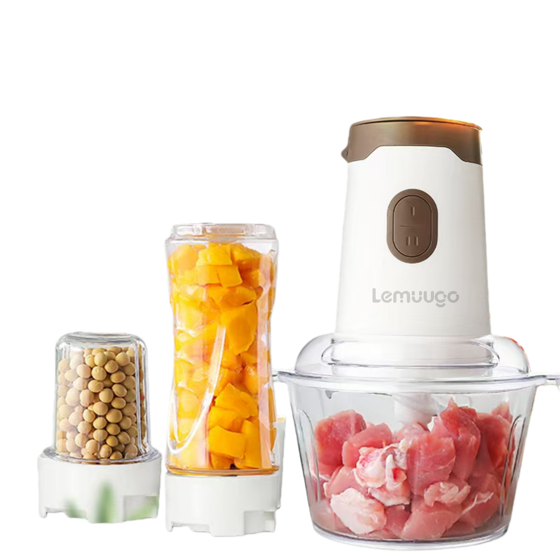 Lemuugo 3-in-1 Multifunctional Electric Blender, Juicer, Grinder, Meat Mincer, White, for Smoothies, Baby Food, Soy Milk, Spices, Kitchen Food Processor