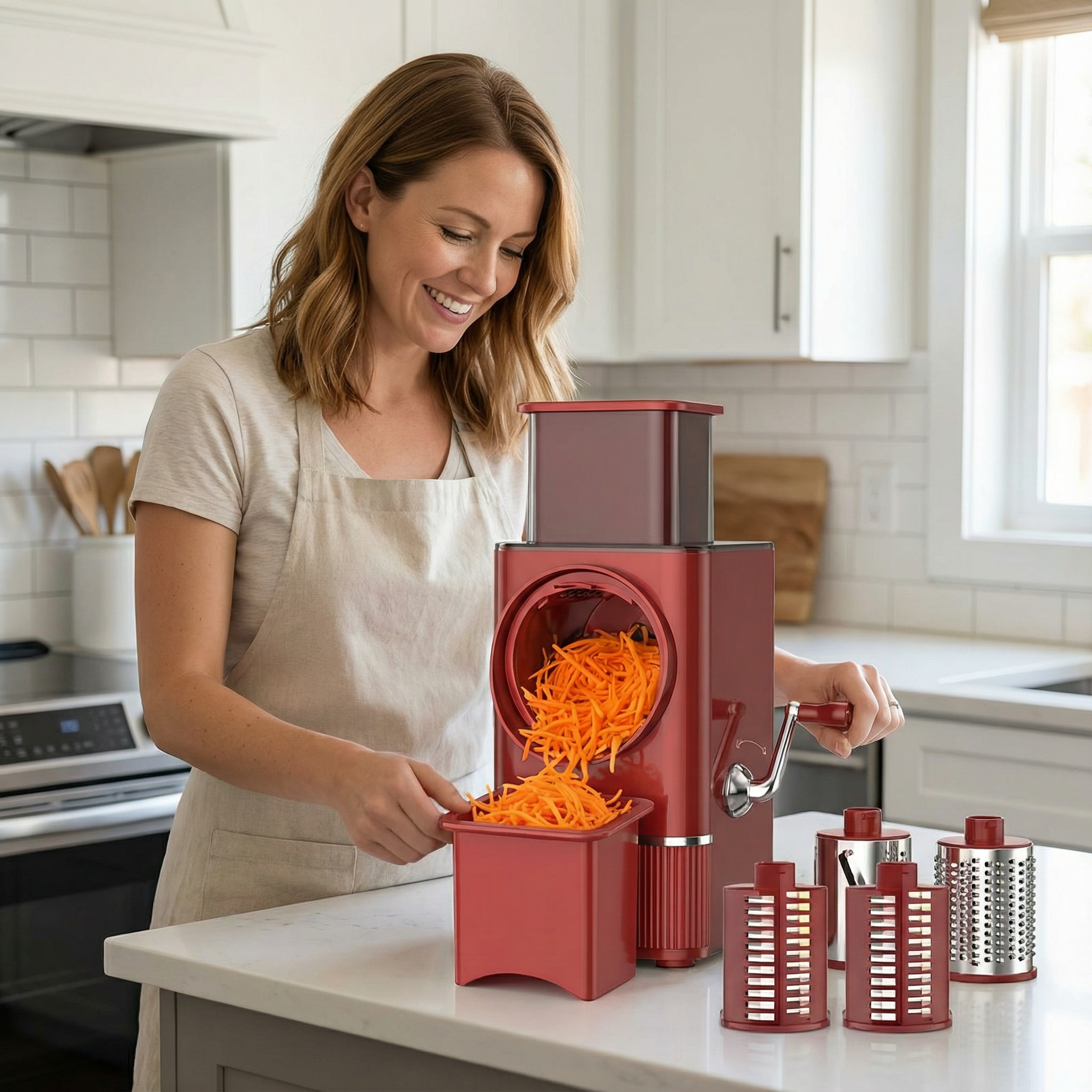 4 In 1 Electric vegetable slicer，Electric Cheese Grater Salad Shooter, One-Touch Easy Control, Electric Grater for Vegetables, Cheeses and NutsFor Home Kitchen