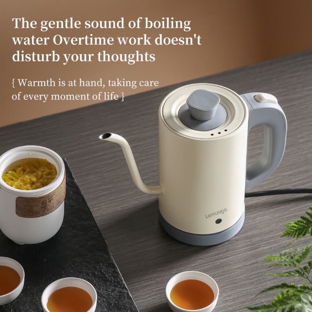 emuugo Electric Gooseneck Kettle | 0.8L Pour Over Coffee & Tea Kettle | 304 Stainless Steel, 600W Rapid Boil, White