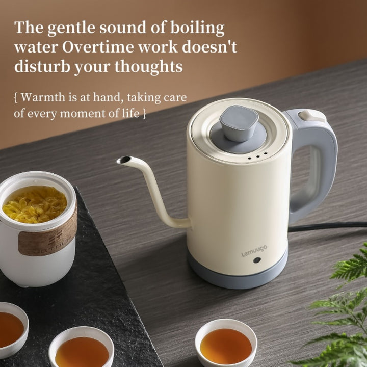 emuugo Electric Gooseneck Kettle | 0.8L Pour Over Coffee &amp; Tea Kettle | 304 Stainless Steel, 600W Rapid Boil, White