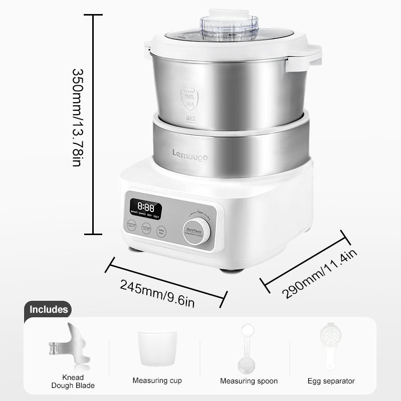 Lemuugo Electric Dough Makerwith Ferment Function, 6.34 Qt Bowl, Digital Timer, 2 Proofing Modes,Face-up Touch Panel,304 Stainless Steel,LE-MIX6L