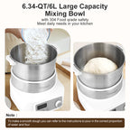 Lemuugo Electric Dough Makerwith Ferment Function, 6.34 Qt Bowl, Digital Timer, 2 Proofing Modes,Face-up Touch Panel,304 Stainless Steel,LE-MIX6L