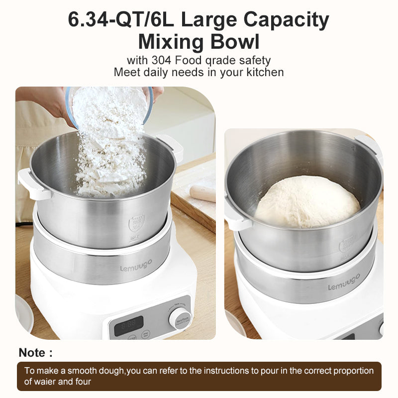 Lemuugo Electric Dough Makerwith Ferment Function, 6.34 Qt Bowl, Digital Timer, 2 Proofing Modes,Face-up Touch Panel,304 Stainless Steel,LE-MIX6L