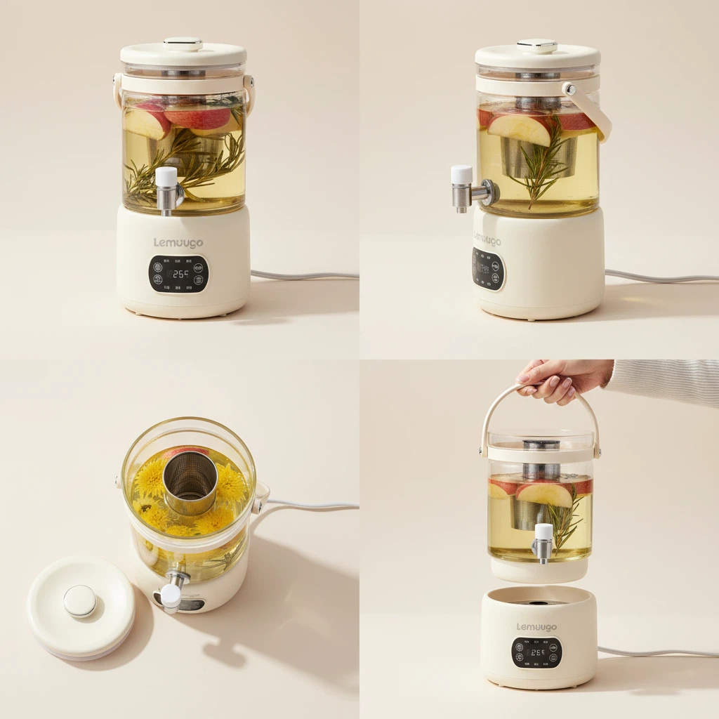 （U.S. spot）Lemuugo 3L Glass Kettle, Electric Tea Kettle with Infuser,Iced Tea/Coffe Maker, Large Capacity Borosilicate Tea & Water Kettle, Soup Making, Enzyme Fruit Tea Pot