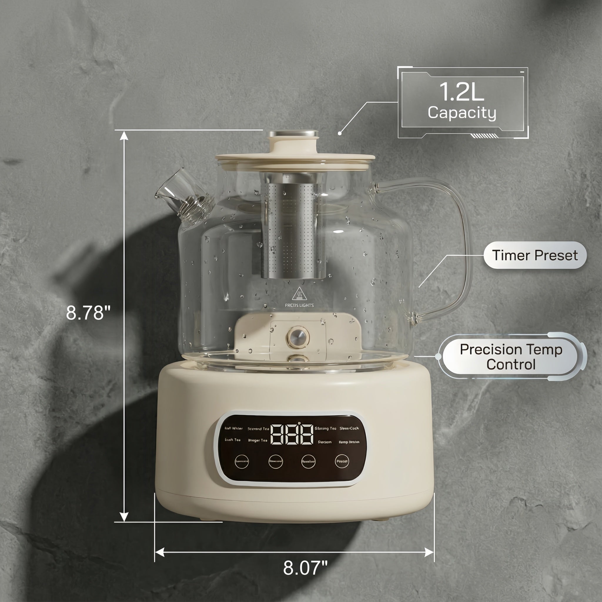 1.2L Glass Electric Tea Kettle with Infuser, Temperature Control Tea Maker for Herbal Tea & Coffee