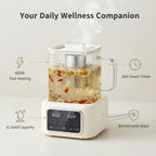Electric Kettle with Infuser,1L All-Glass Design,600W Fast Heating Tea Maker for Loose Leaf & Herbal Drinks,Temperature Control,24H Preset Timer,Keep Warm,Stainless Steel Strainer