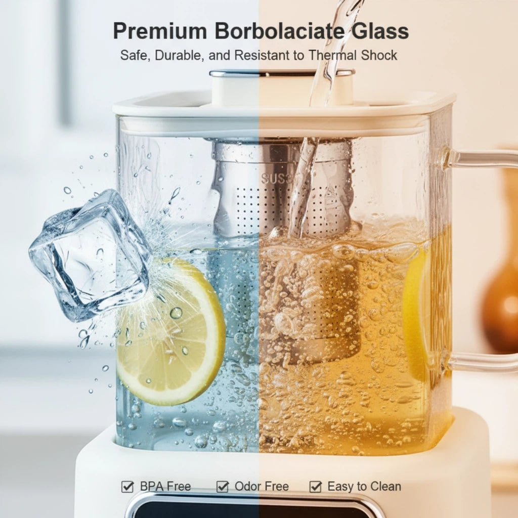 Electric Kettle with Infuser,1L All-Glass Design,600W Fast Heating Tea Maker for Loose Leaf & Herbal Drinks,Temperature Control,24H Preset Timer,Keep Warm,Stainless Steel Strainer