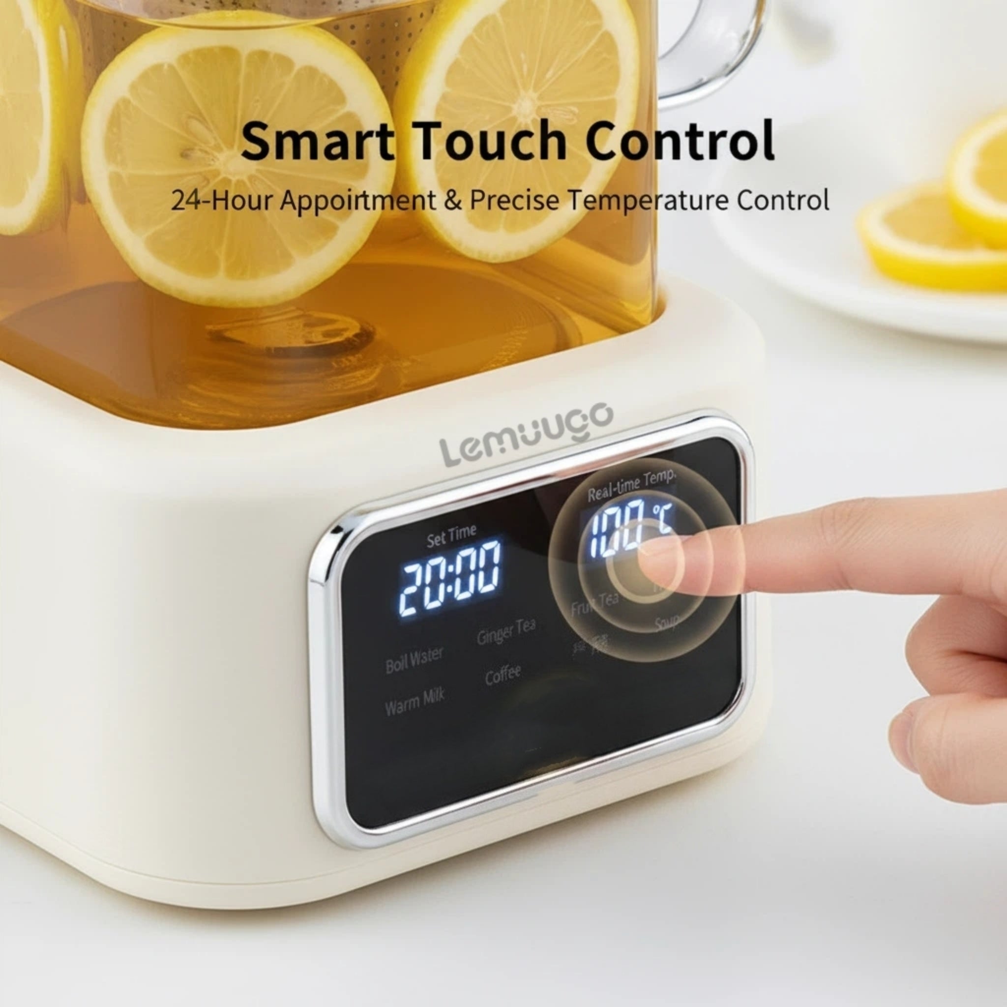 Electric Kettle with Infuser,1L All-Glass Design,600W Fast Heating Tea Maker for Loose Leaf & Herbal Drinks,Temperature Control,24H Preset Timer,Keep Warm,Stainless Steel Strainer