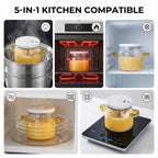 Lemuugo5-in-1 Kitchen Glass Egg Cup, High Borosilicate Glass Mixing Cup with Lid, 400ml Capacity, Heat Cold Resistant, Compatible with Steamer, Oven, Refrigerator, Microwave, Induction Cooktop