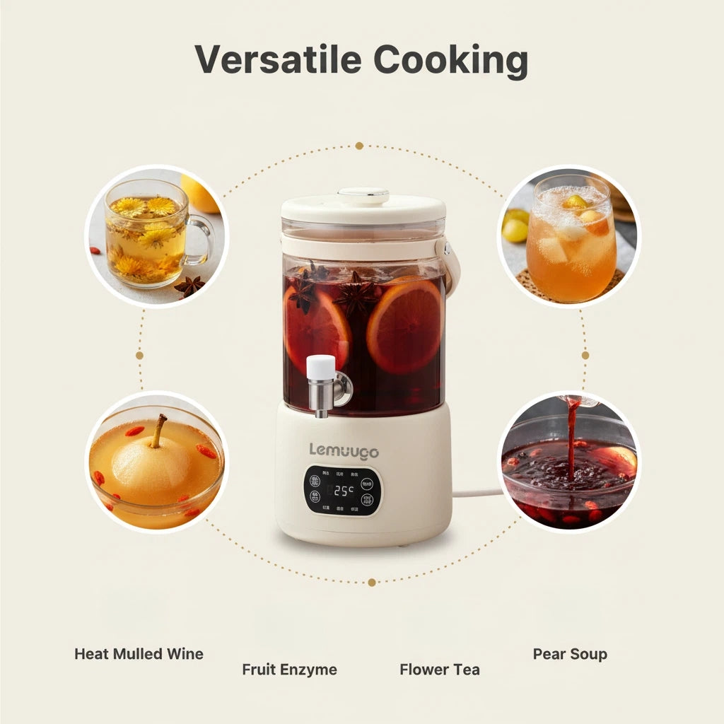 （U.S. spot）Lemuugo 3L Glass Kettle, Electric Tea Kettle with Infuser,Iced Tea/Coffe Maker, Large Capacity Borosilicate Tea & Water Kettle, Soup Making, Enzyme Fruit Tea Pot